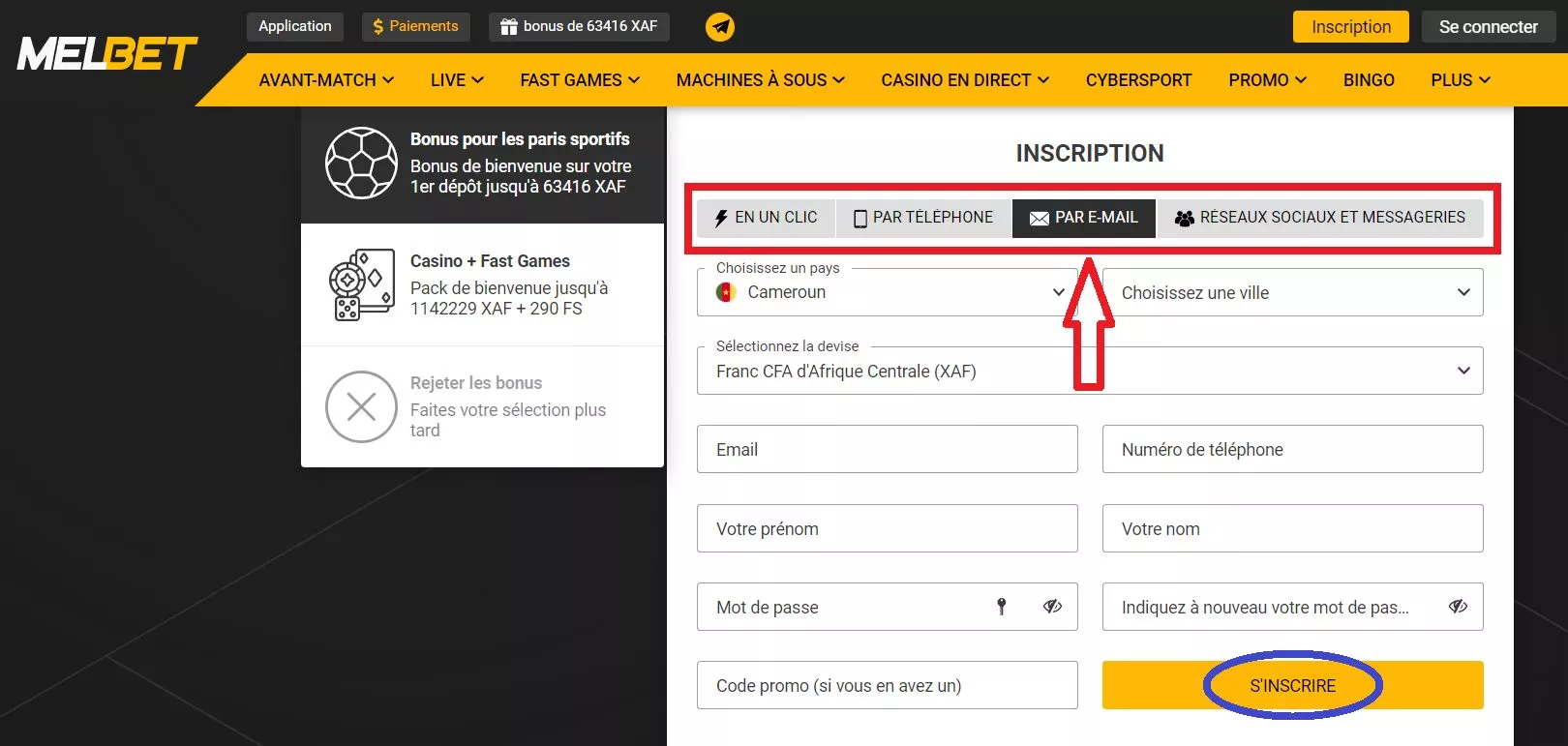 Melbet connexion : Créer un compte avec un mail